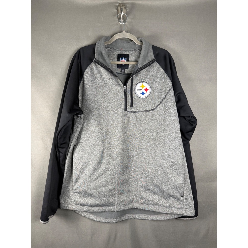 NFL Pittsburgh Steelers Pullover Mens XL Grey Black Quarter Zip Fleece Jacket